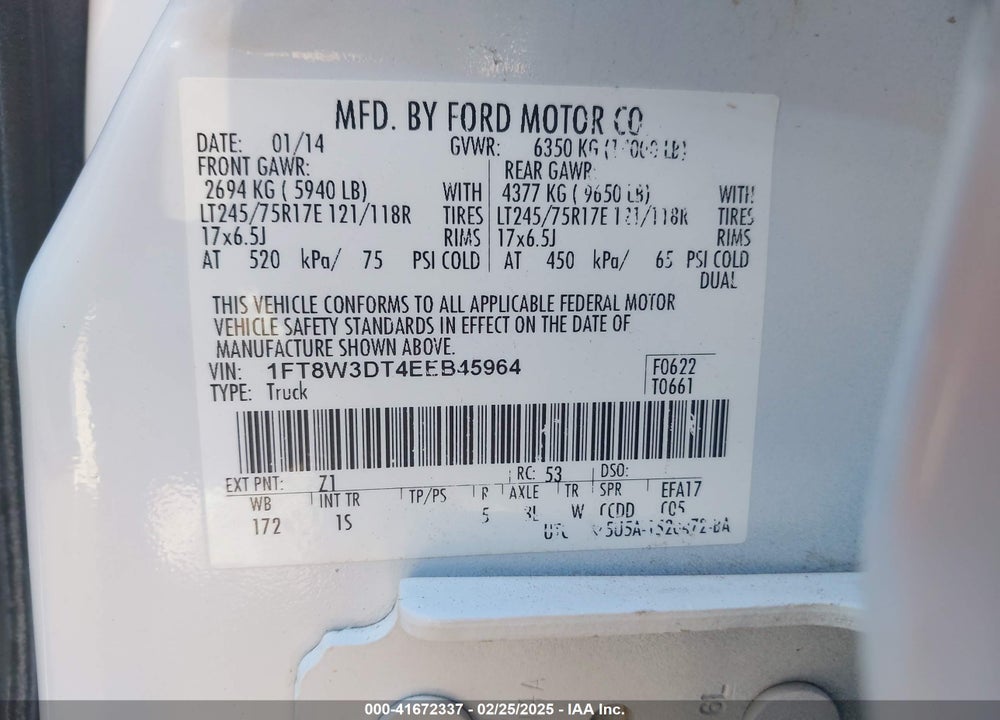 2014 FORD F-350 XL VIN: 1FT8W3DT4EEB45964