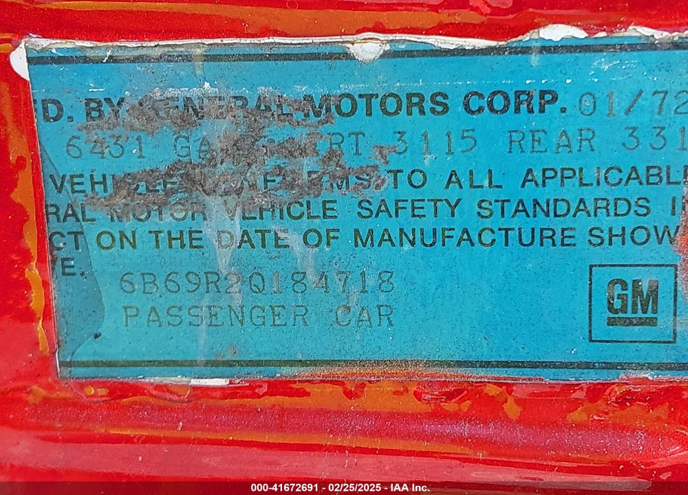 1972 CADILLAC 4 DOOR SEDAN VIN: 6B69R2Q184718
