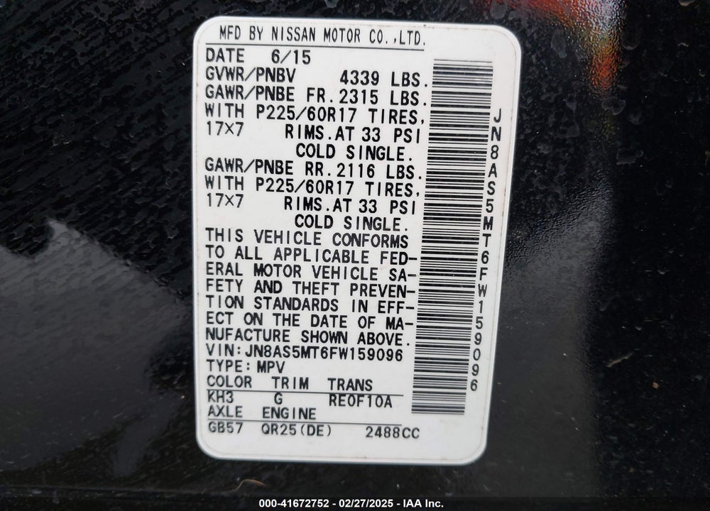 2015 NISSAN ROGUE SELECT VIN: JN8AS5MT6FW159096