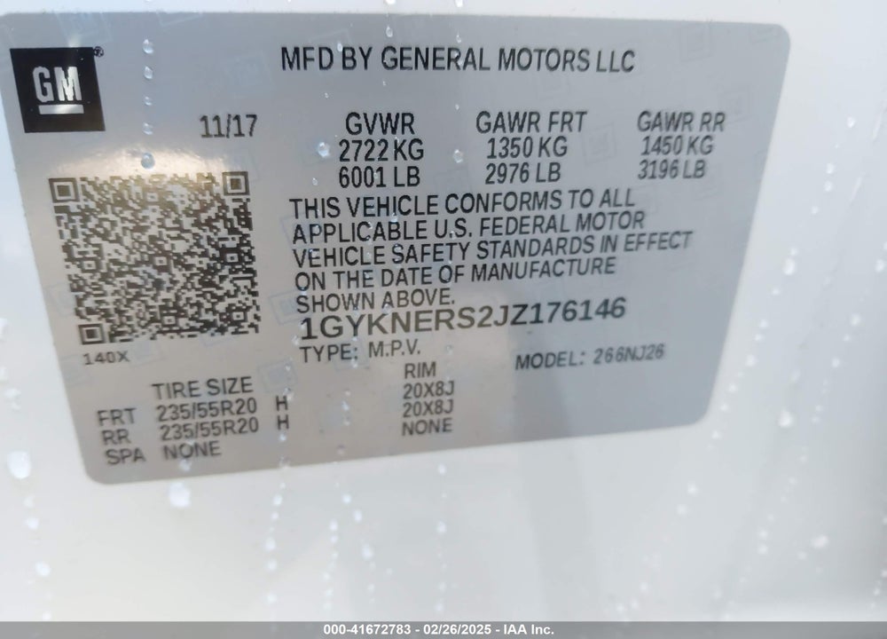 2018 CADILLAC XT5 VIN: 1GYKNERS2JZ176146
