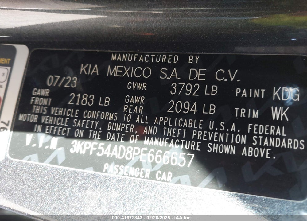 2023 KIA FORTE VIN: 3KPF54AD8PE666657