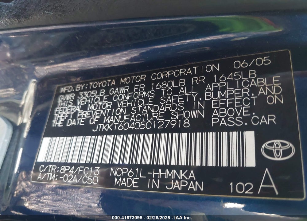 2005 SCION XA VIN: JTKKT604050127918