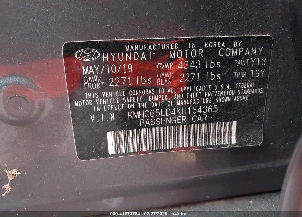 2019 HYUNDAI IONIQ PLUG-IN HYBRID VIN: KMHC65LD4KU164365