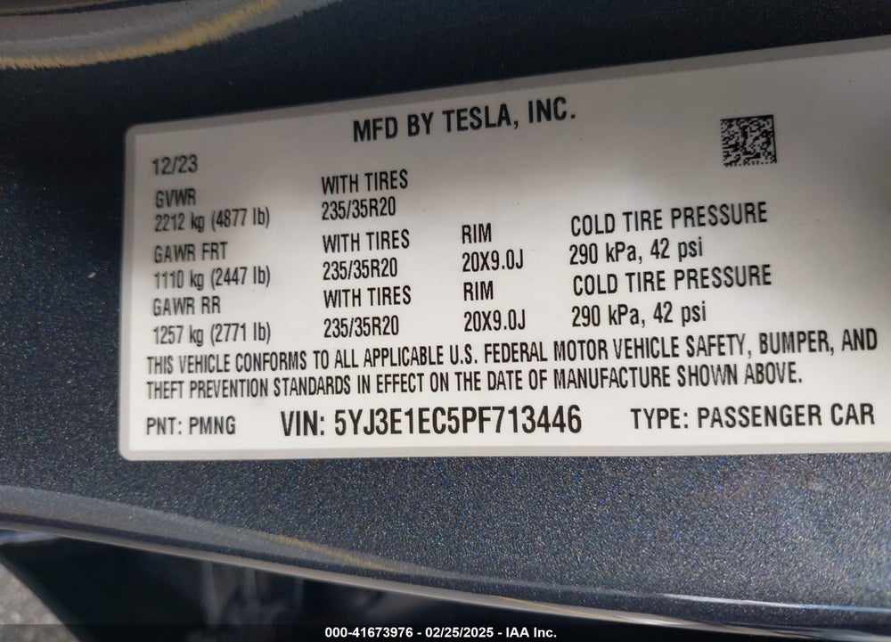 2023 TESLA MODEL 3 VIN: 5YJ3E1EC5PF713446