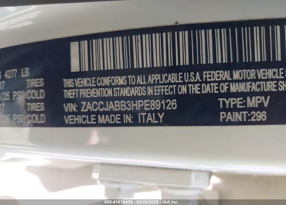 2017 JEEP RENEGADE VIN: ZACCJABB3HPE89126