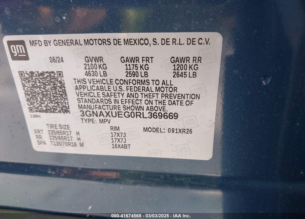 2024 CHEVROLET EQUINOX VIN: 3GNAXUEG0RL369669