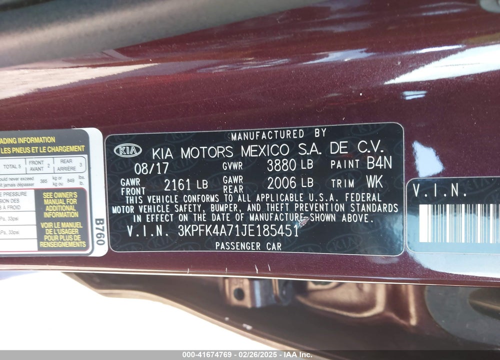 2018 KIA FORTE VIN: 3KPFK4A71JE185451