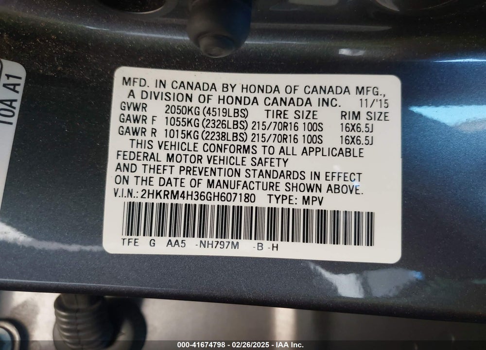 2016 HONDA CR-V LX VIN: 2HKRM4H36GH607180