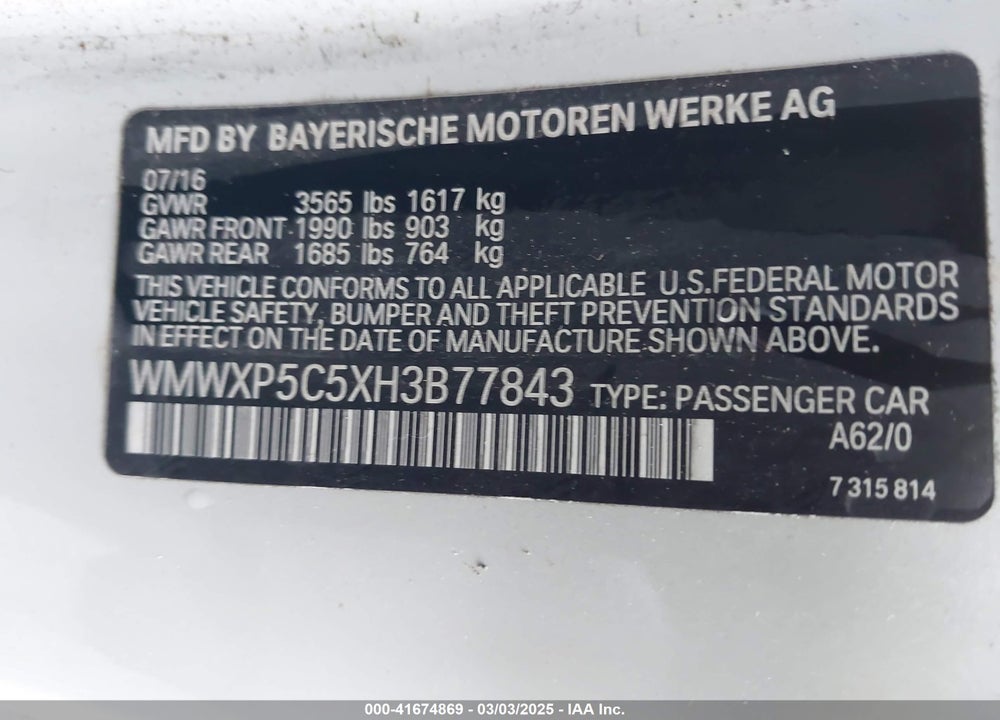 2017 MINI COOPER 2-DOOR FWD VIN: WMWXP5C5XH3B77843