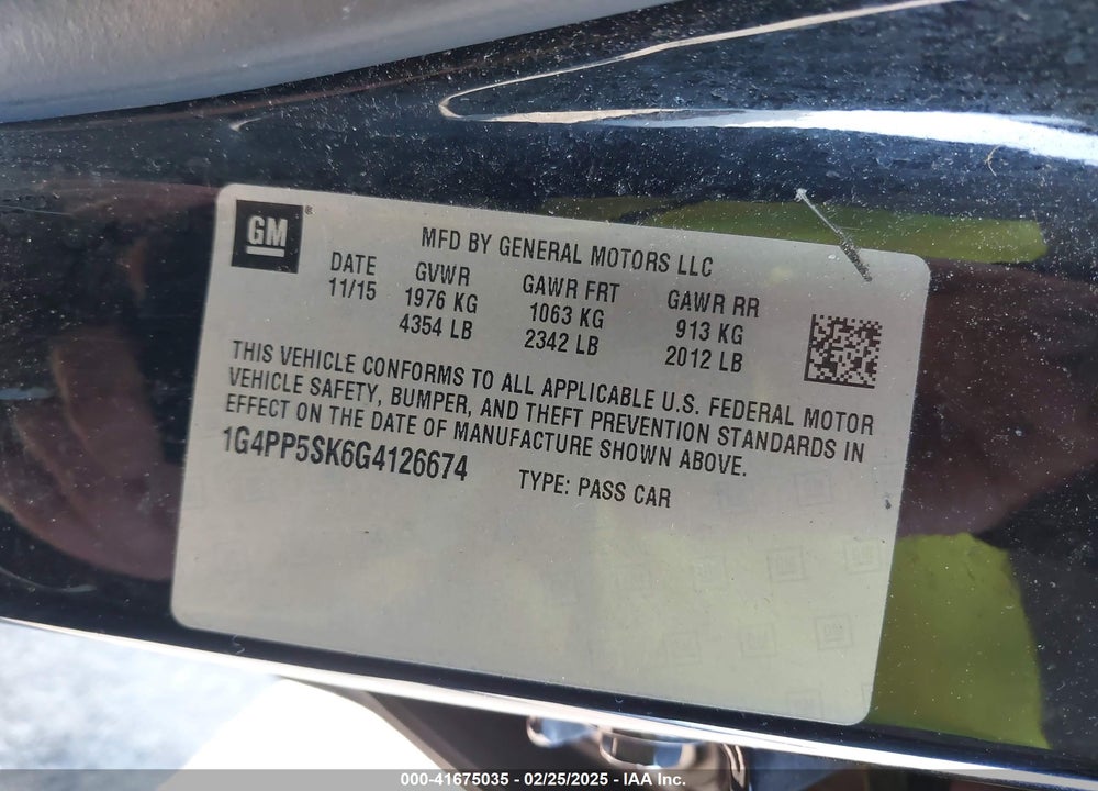 2016 BUICK VERANO VIN: 1G4PP5SK6G4126674
