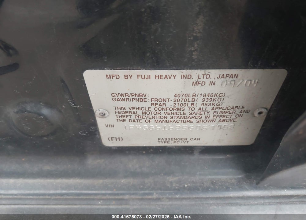 2005 SAAB 9-2X LINEAR VIN: JF4GG61625G057758