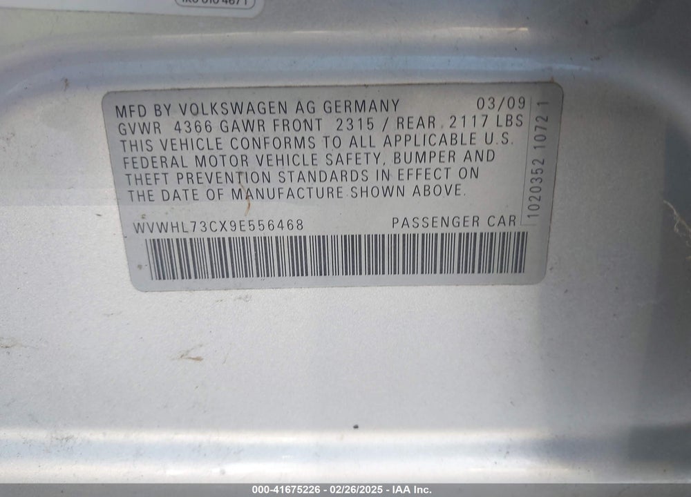 2009 VOLKSWAGEN CC LUXURY VIN: WVWHL73CX9E556468