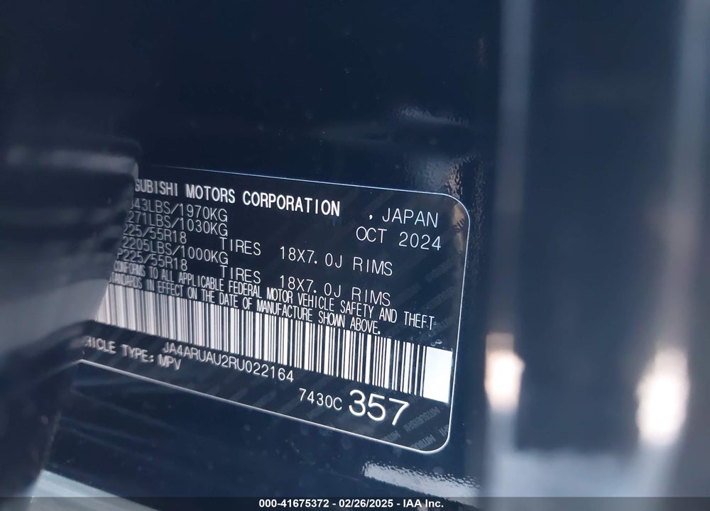 2024 MITSUBISHI OUTLANDER SPORT VIN: JA4ARUAU2RU022164