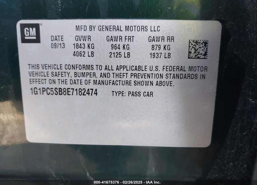 2014 CHEVROLET CRUZE VIN: 1G1PC5SB8E7182474