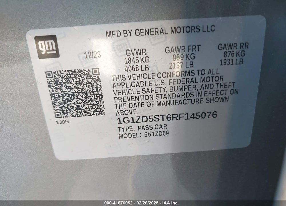 2024 CHEVROLET MALIBU FWD 1LT VIN: 1G1ZD5ST6RF145076