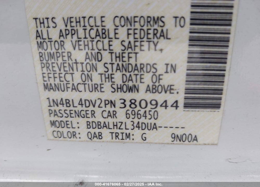 2023 NISSAN ALTIMA VIN: 1N4BL4DV2PN380944