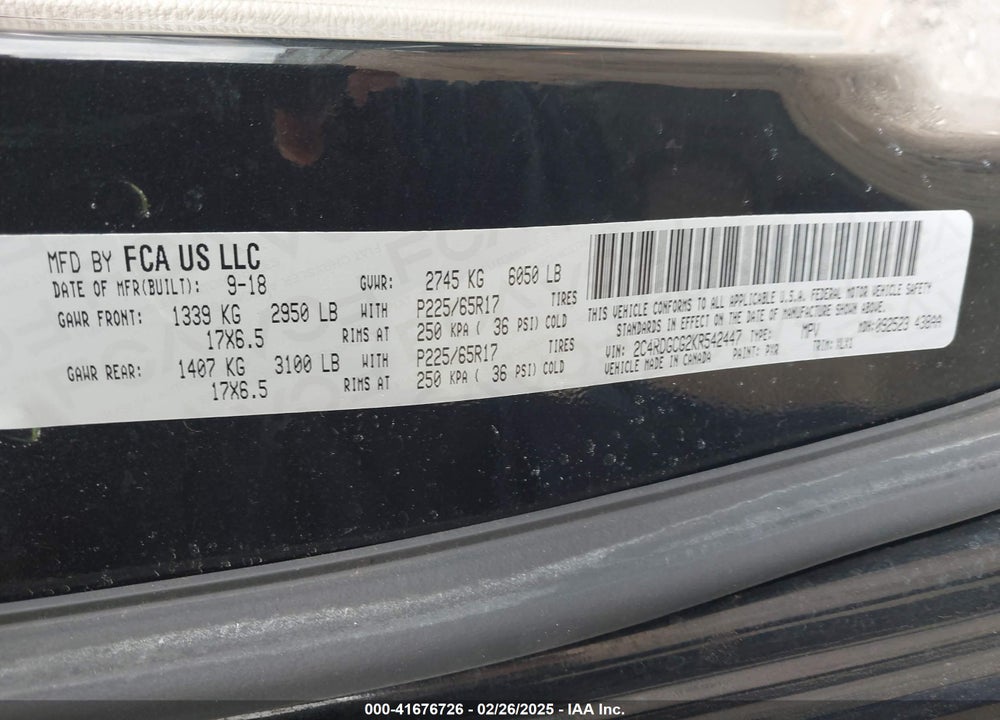 2019 DODGE GRAND CARAVAN SXT VIN: 2C4RDGCG2KR542447