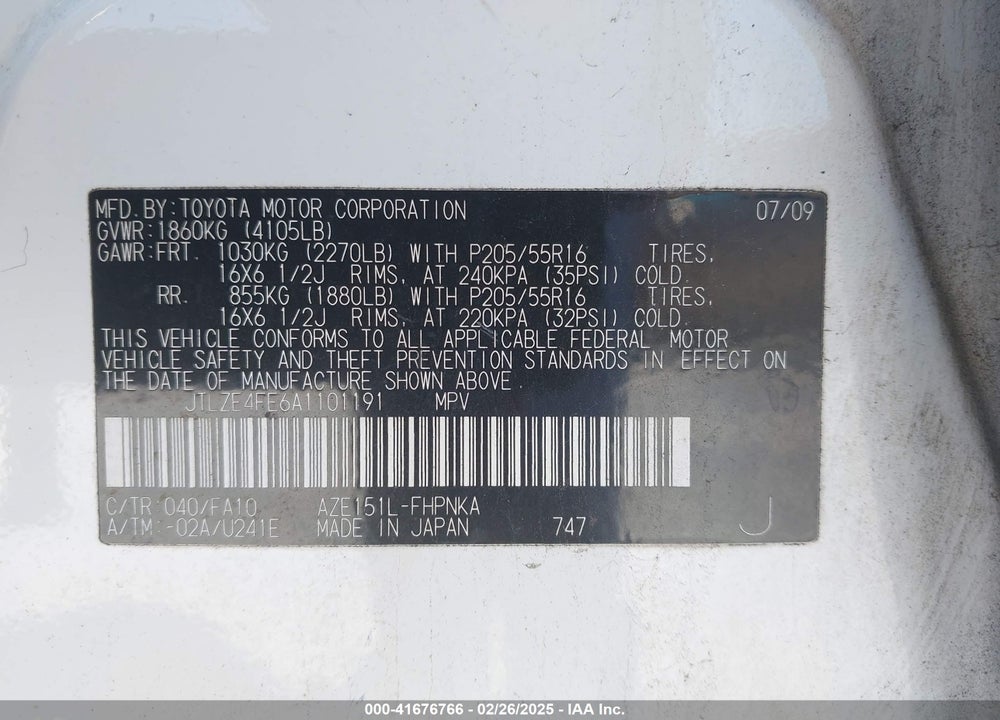 2010 SCION XB VIN: JTLZE4FE6A1101191