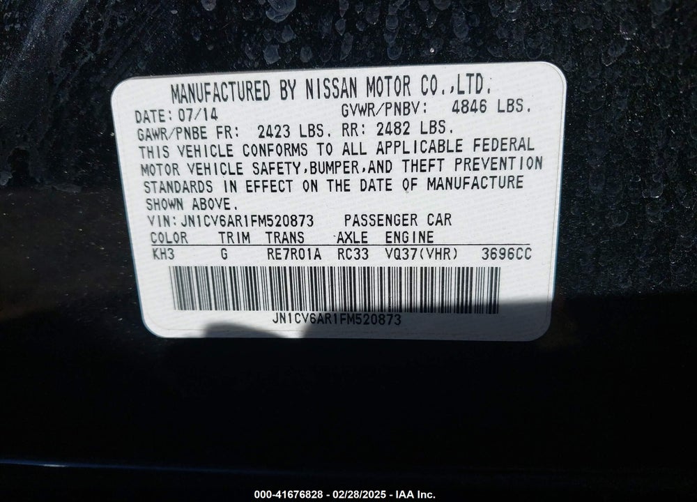2015 INFINITI Q40 VIN: JN1CV6AR1FM520873