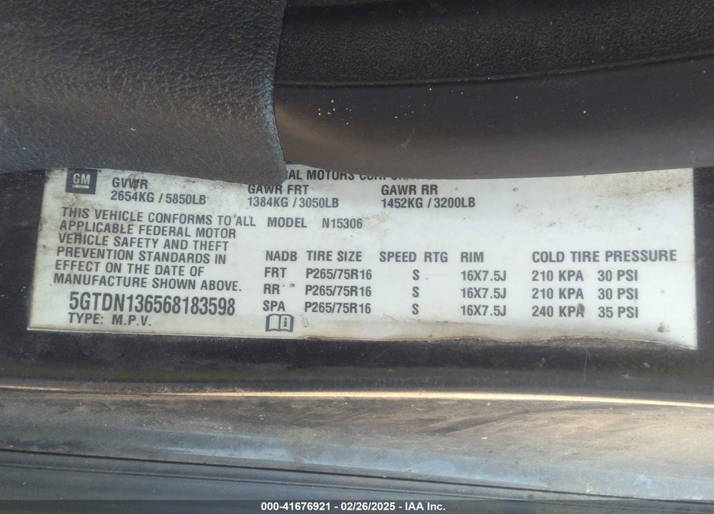 2006 HUMMER H3 SUV VIN: 5GTDN136568183598