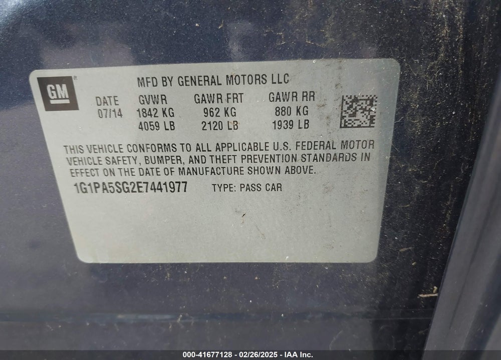 2014 CHEVROLET CRUZE LS AUTO VIN: 1G1PA5SG2E7441977