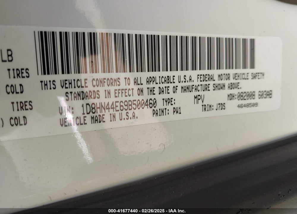 2009 DODGE GRAND CARAVAN VIN: 1D8HN44E69B500460