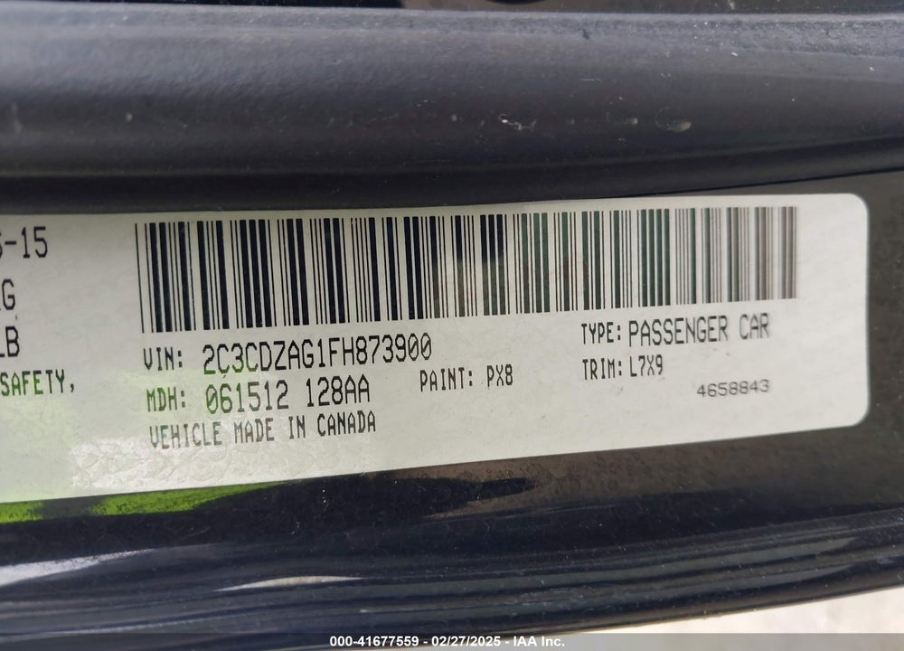 2015 DODGE CHALLENGER VIN: 2C3CDZAG1FH873900
