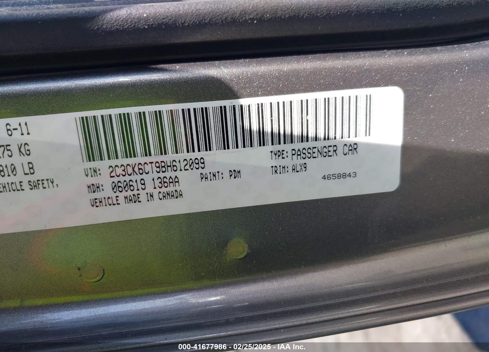 2011 CHRYSLER 300C VIN: 2C3CK6CT9BH612099