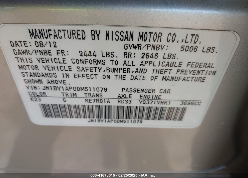 2013 INFINITI M37 VIN: JN1BY1AP0DM511079