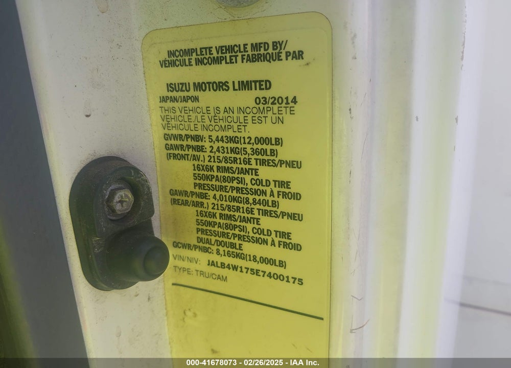 2014 ISUZU NPR DSL REG AT ECO-MAX VIN: JALB4W175E7400175