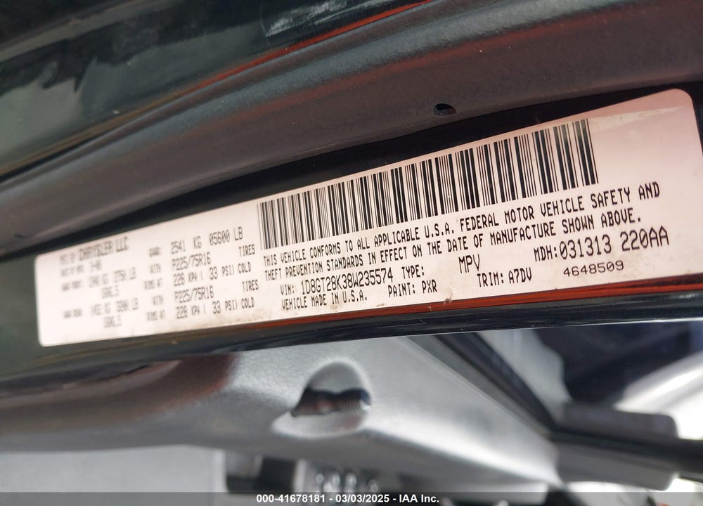 2008 DODGE NITRO SXT VIN: 1D8GT28K38W235574