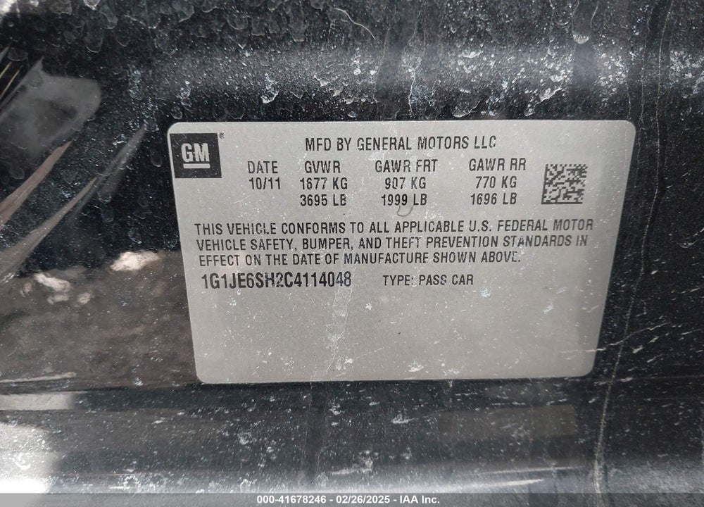 2012 CHEVROLET SONIC VIN: 1G1JE6SH2C4114048