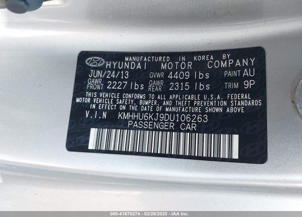 2013 HYUNDAI GENESIS VIN: KMHHU6KJ9DU106263