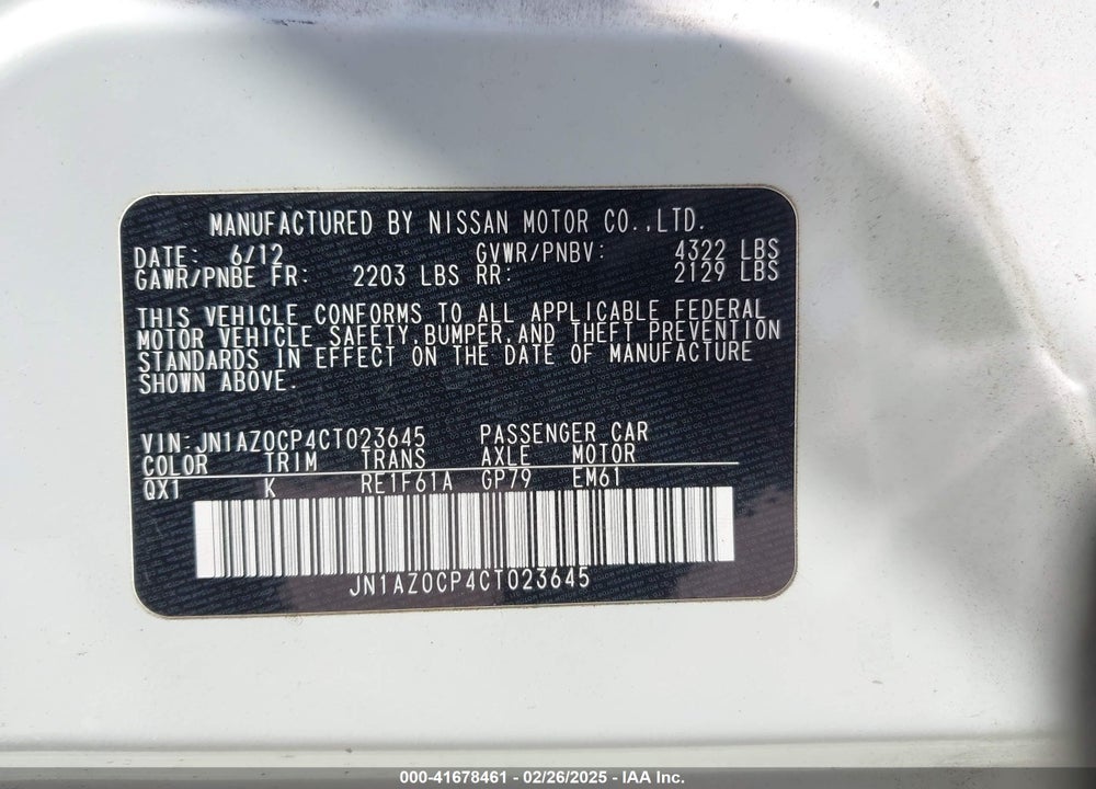 2012 NISSAN LEAF SL VIN: JN1AZ0CP4CT023645