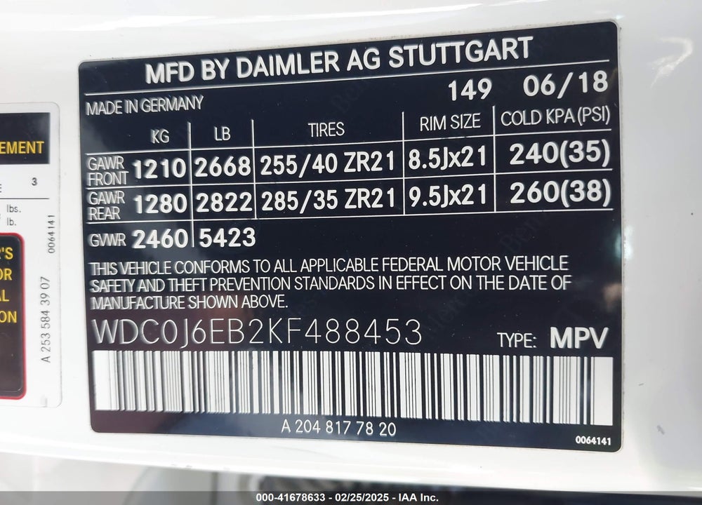 2019 MERCEDES-BENZ AMG GLC 43 COUPE 4MATIC VIN: WDC0J6EB2KF488453