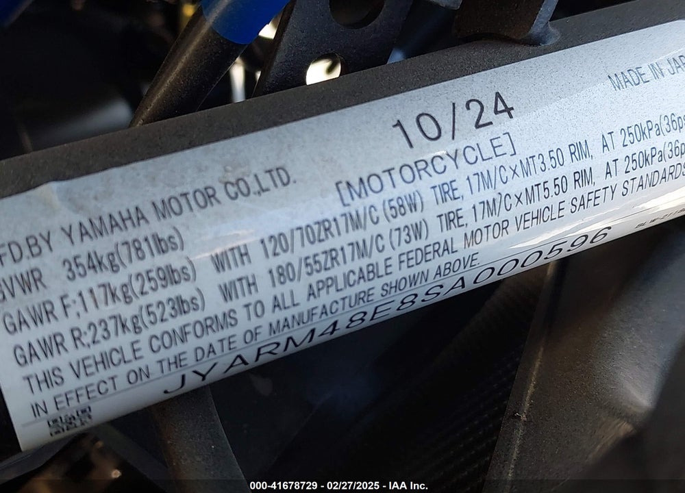 2025 YAMAHA MT07 VIN: JYARM48E8SA000596