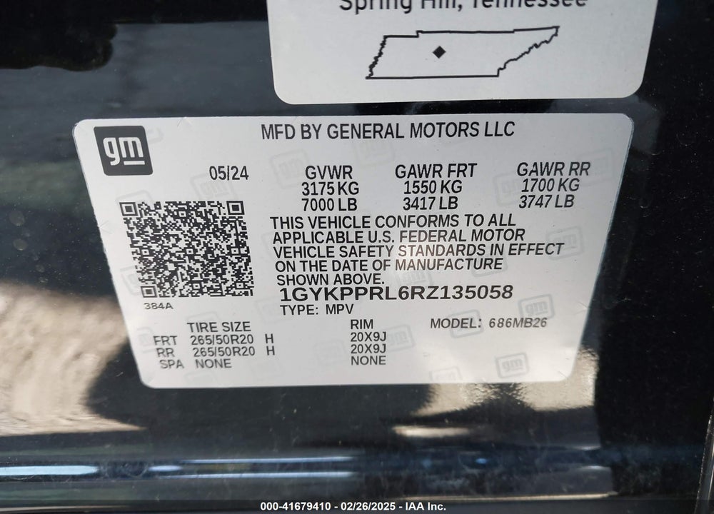 2024 CADILLAC LYRIQ LUXURY W/1SC VIN: 1GYKPPRL6RZ135058