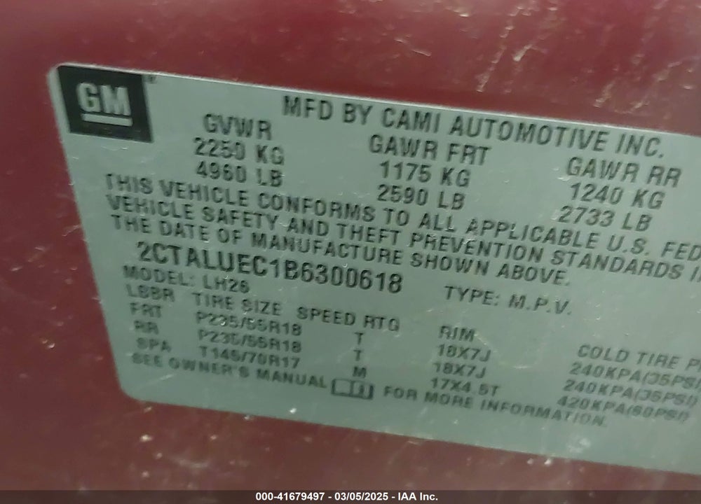 2011 GMC TERRAIN SLT-1 VIN: 2CTALUEC1B6300618