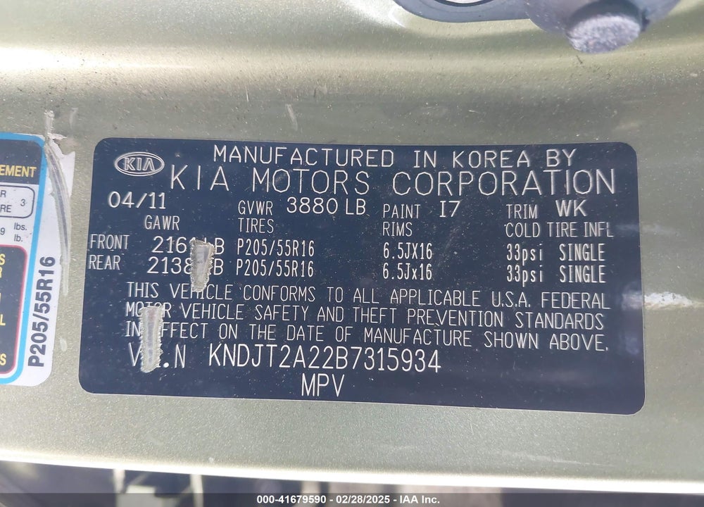 2011 KIA SOUL VIN: KNDJT2A22B7315934