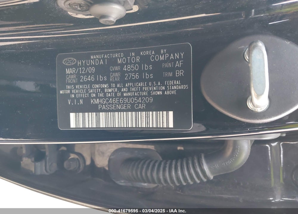 2009 HYUNDAI GENESIS VIN: KMHGC46E69U054209