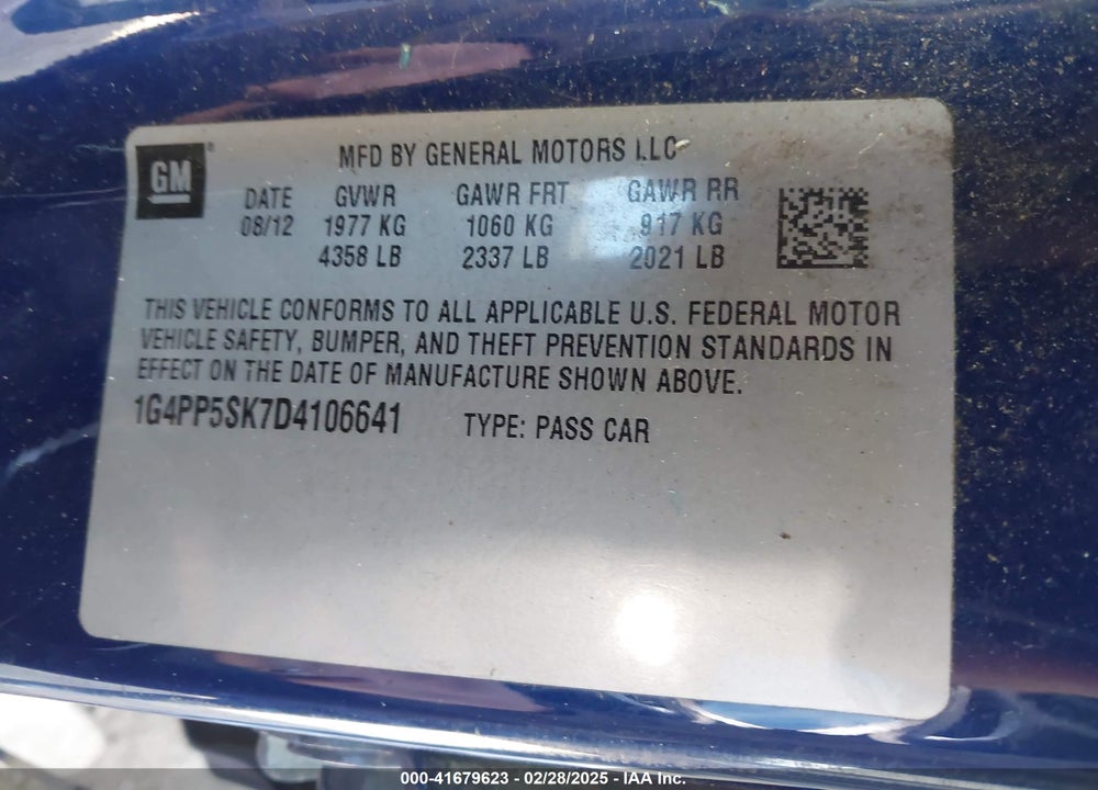 2013 BUICK VERANO VIN: 1G4PP5SK7D4106641