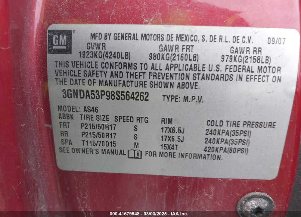 2008 CHEVROLET HHR LT VIN: 3GNDA53P98S564262