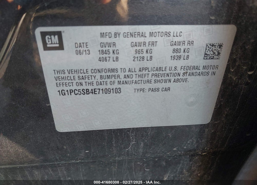 2014 CHEVROLET CRUZE VIN: 1G1PC5SB4E7109103
