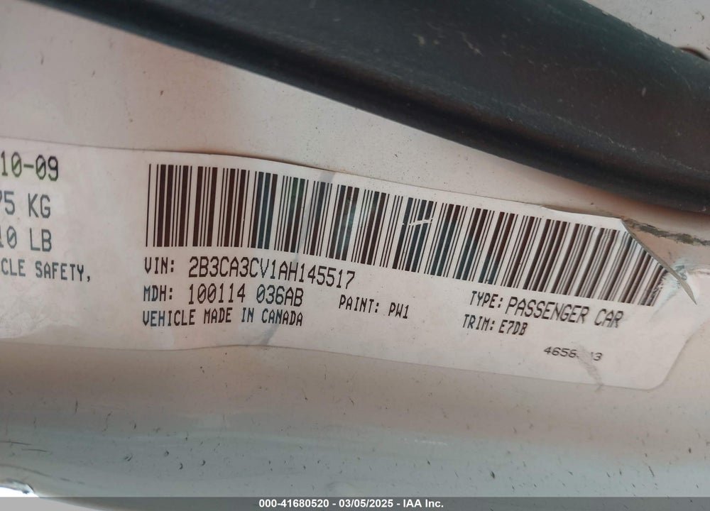 2010 DODGE CHARGER SXT VIN: 2B3CA3CV1AH145517