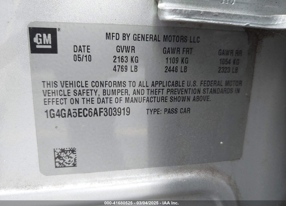 2010 BUICK LACROSSE VIN: 1G4GA5EC6AF303919