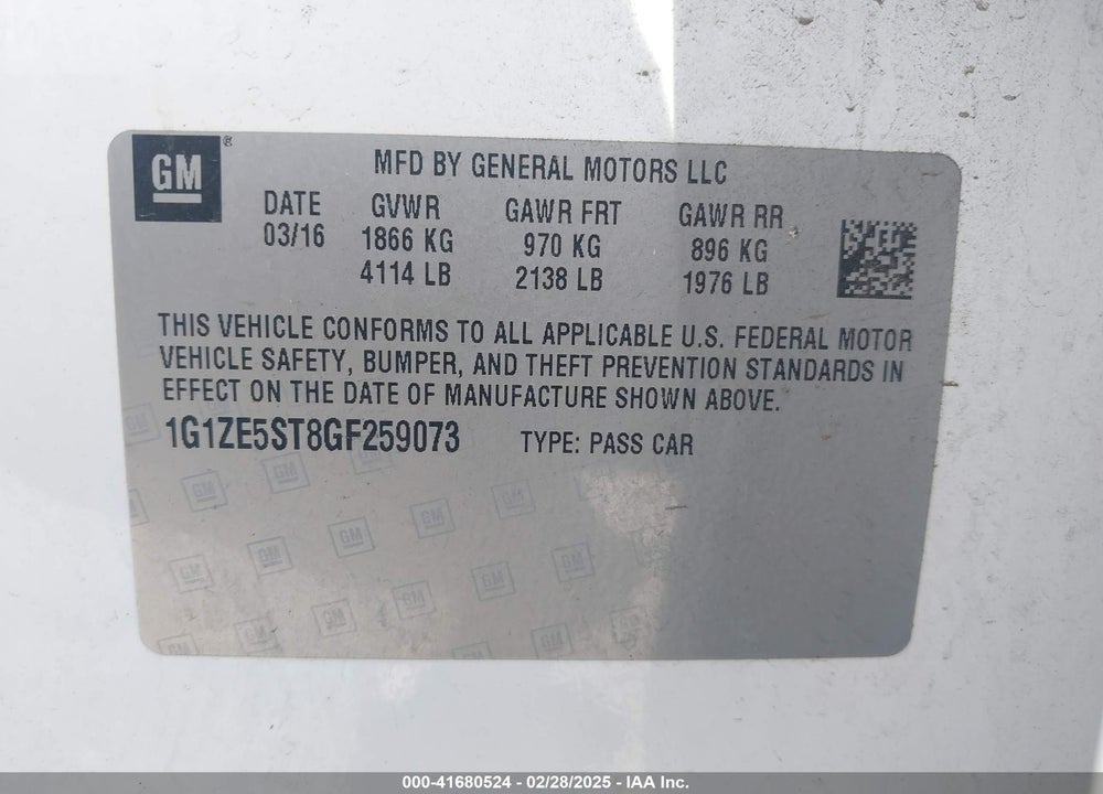 2016 CHEVROLET MALIBU VIN: 1G1ZE5ST8GF259073