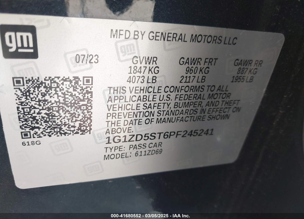 2023 CHEVROLET MALIBU VIN: 1G1ZD5ST6PF245241