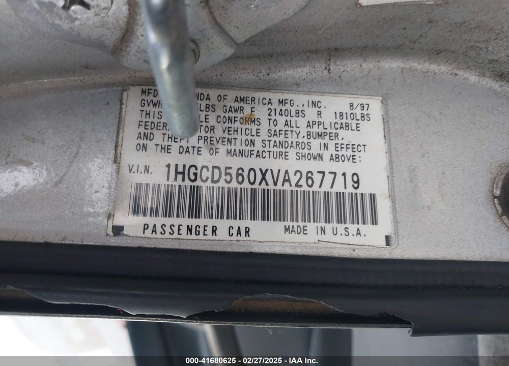 1997 HONDA ACCORD SE VIN: 1HGCD560XVA267719