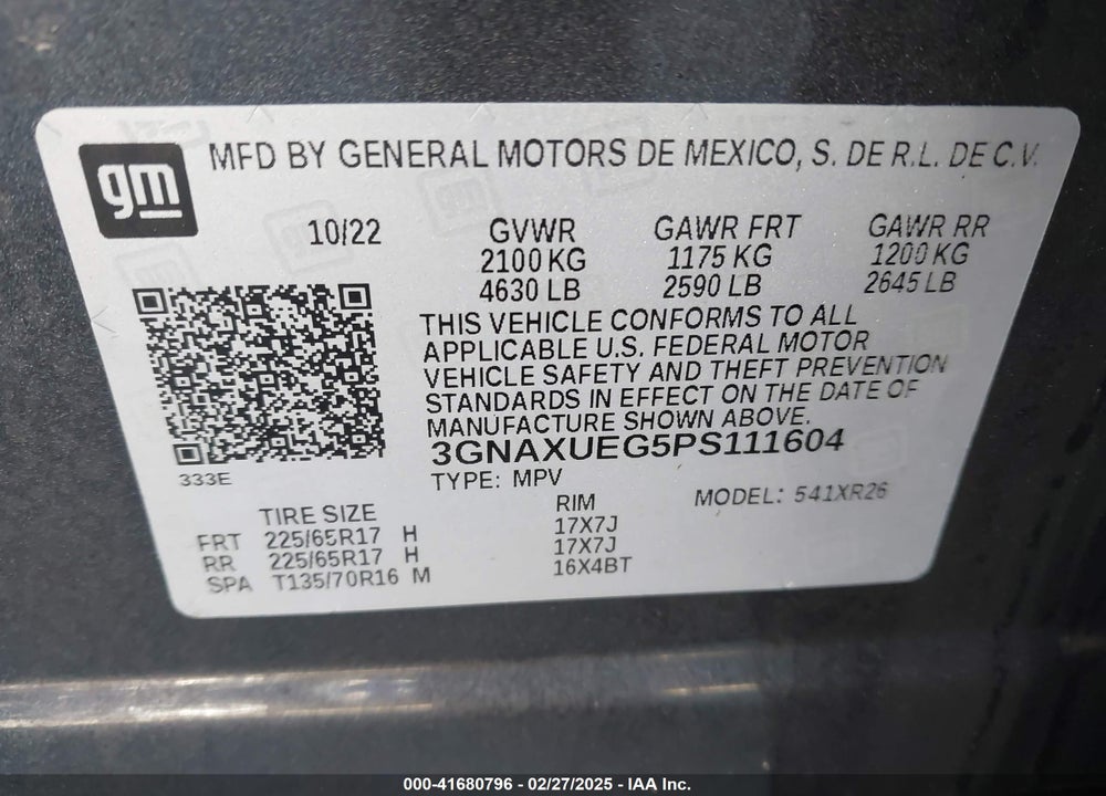 2023 CHEVROLET EQUINOX VIN: 3GNAXUEG5PS111604