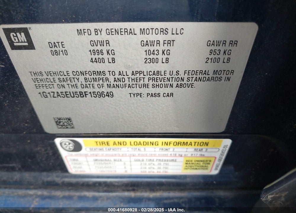 2011 CHEVROLET MALIBU VIN: 1G1ZA5EU5BF159649